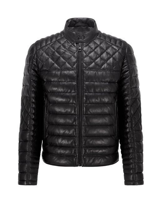 BOSS by Hugo Boss Black Slim-fit Quilted Biker Jacket In Waxed Leather for men