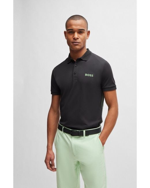 Boss Black Slim-fit Polo Shirt With Mesh Logo for men