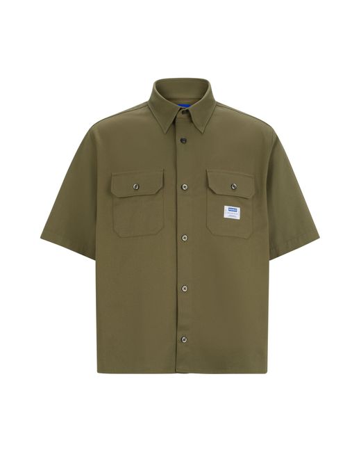 HUGO Natural Loose-fit Shirt In Cotton Twill With Logo Patch for men