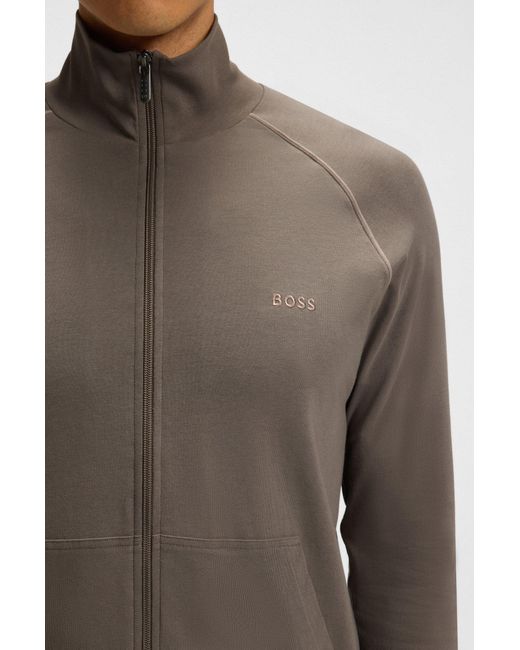 Boss Jacke Aus Stretch-Baumwolle Mit Reißverschluss Und Logo-Stickerei in Brown für Herren