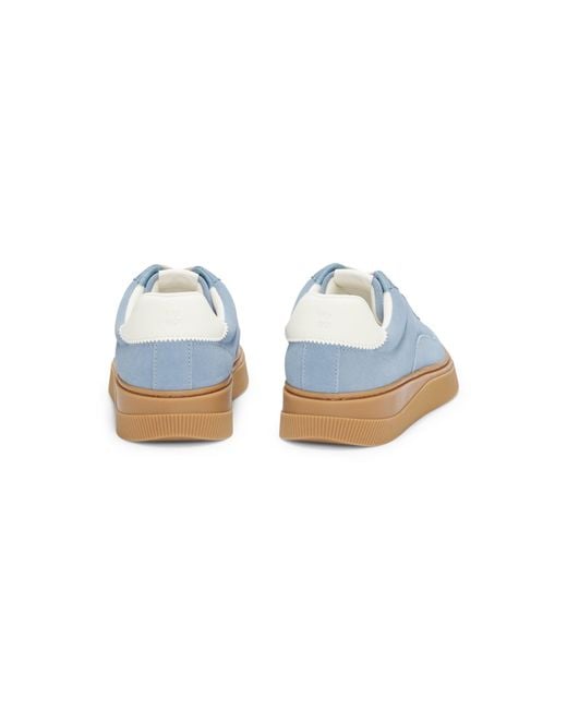 HUGO Blue Suede Trainers With Stacked Logos