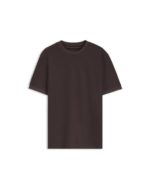 Boss Brown Cotton T-Shirt With Two-Tone Piqué Structure for men