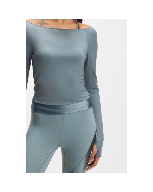 Boss Blue Active Burnout-Fabric Top With Shiny Underlayer
