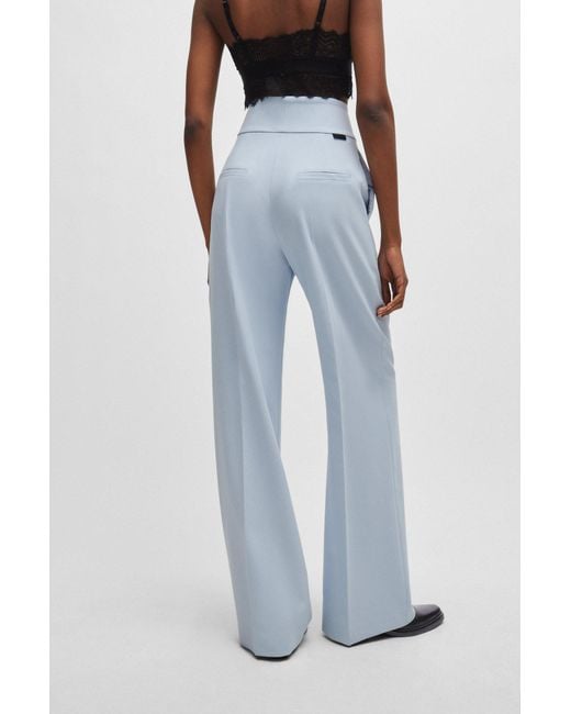 HUGO Blue Regular-fit High-waisted Trousers With Flared Leg