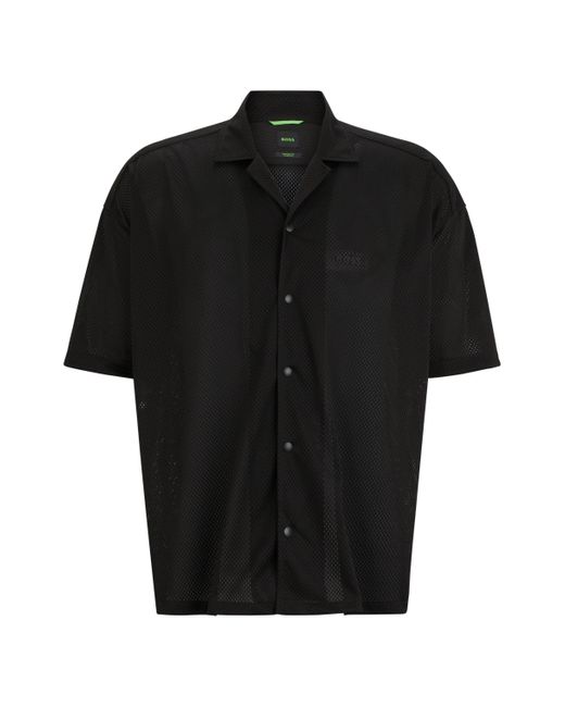 Boss Relaxed-Fit Hemd aus Jersey-Mesh mit Freizeitkragen in Black für Herren