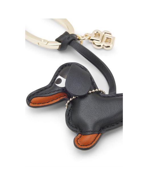 Boss Black Leather Dachshund Key Ring With Double B Monogram Charm