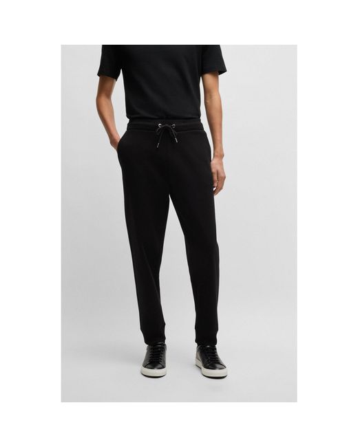 Boss Black Mercerised-Cotton Tracksuit Bottoms With Stripe Waistband for men