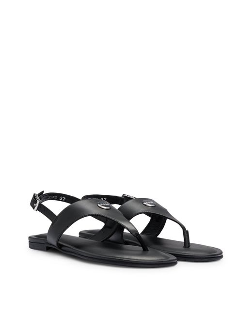 Boss Black Toe-post Sandals In Nappa Leather With Buckled Strap