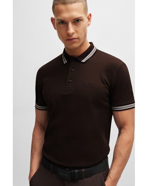 Boss Black Cotton-piqué Polo Shirt With Contrast Logo for men