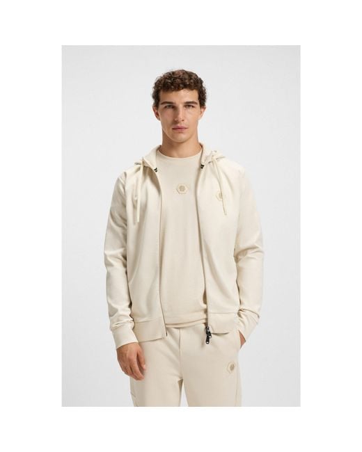 Boss Natural Relaxed-Fit Cotton-Blend Hoodie With Double B Monogram for men