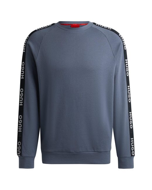 HUGO Blue Cotton-terry Sweatshirt With Logo Tape And Ribbed Cuffs for men