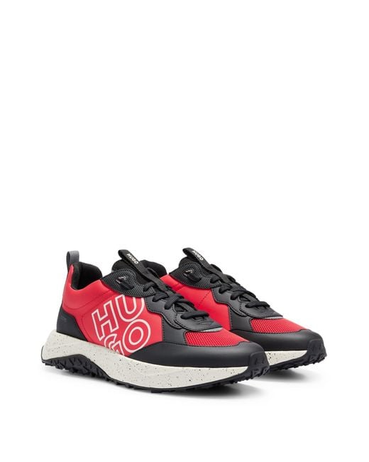 HUGO Red Mixed-material Trainers With Stacked Logo for men