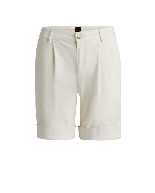 Boss White Relaxed-fit High-rise Shorts In Stretch Cotton
