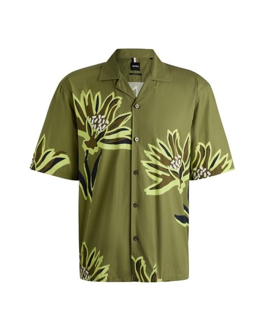 Boss Relaxed-Fit Overhemd Van Italiaanse Katoen Met Bloemenprint in het Green voor heren