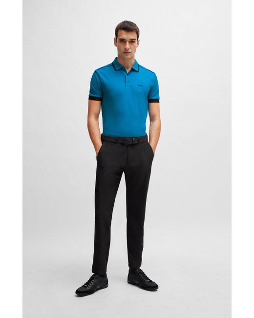 Boss Poloshirt aus Baumwoll-Piqué mit kontrastfarbenen Streifen und Logo in Blue für Herren