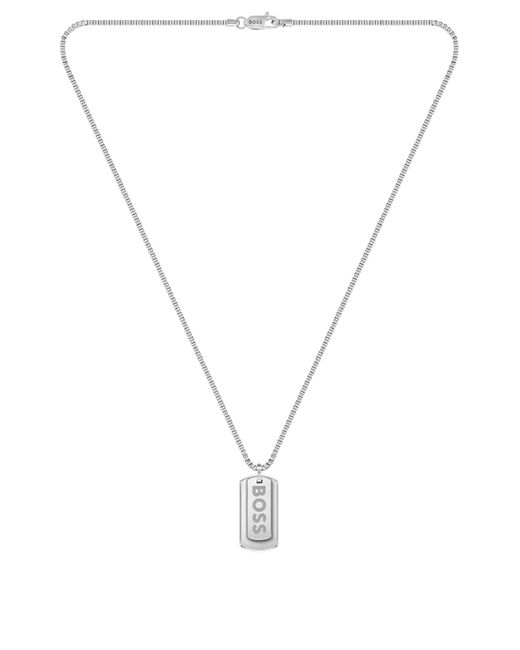 Boss Multicolor Silver-tone Necklace With Double-tag Logo Pendant for men