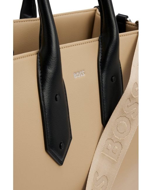 Boss Natural Faux-leather Tote Bag With Signature Details