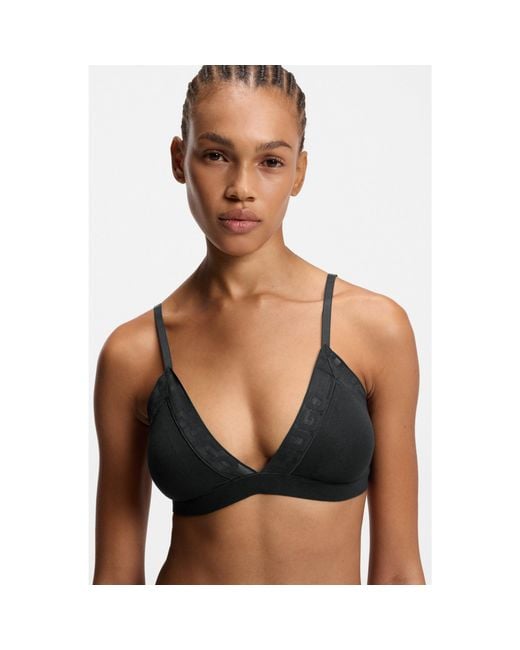 HUGO Black Stretch-Cotton Triangle Bra With Logo Trims