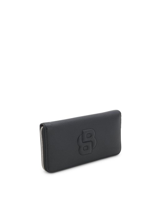 Boss Black Geldbörse Mit Genarbter Struktur, Umlaufendem Reißverschluss Und Gepolstertem Double-B-Monogramm