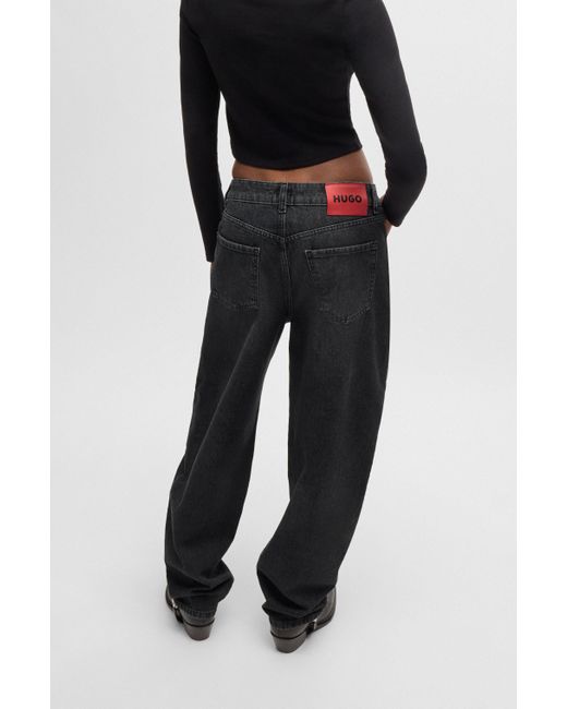 HUGO Black Graue Relaxed-Fit Jeans aus festem Denim