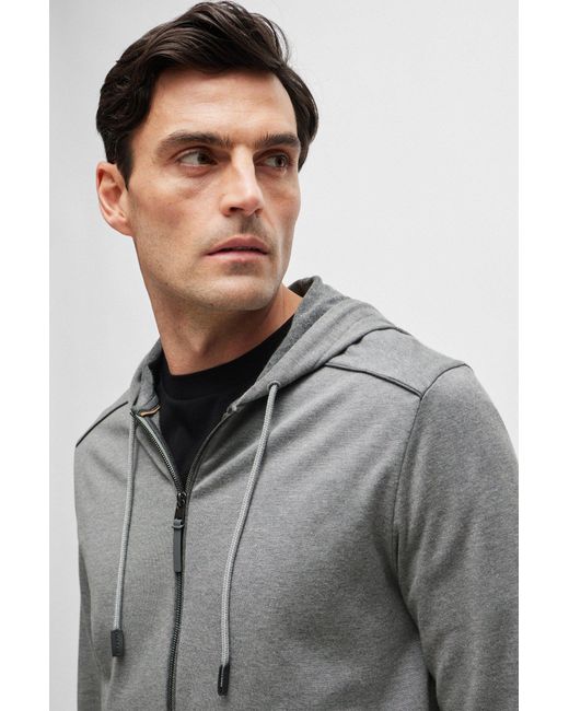 Boss Gray Double-faced Zip-up Hoodie In Cotton for men