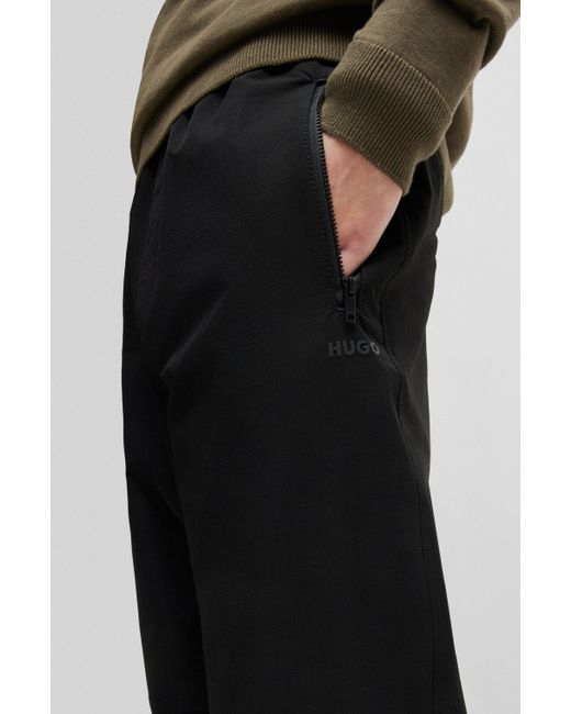 HUGO Black Water-repellent Trousers With Adjustable Hems for men