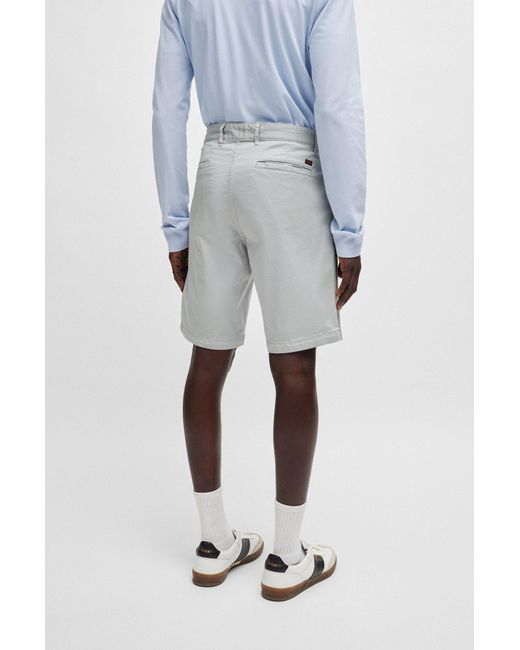 Boss Gray Slim-fit Shorts In Stretch-cotton Twill for men