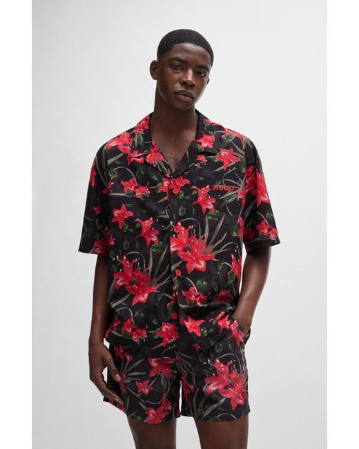HUGO Relaxed-fit Overhemd Met Korte Mouwen En Print in het Red voor heren