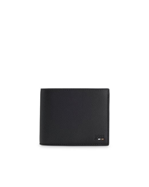 Boss Black Grained Faux-Leather Trifold Wallet With Signature-Stripe Trim for men