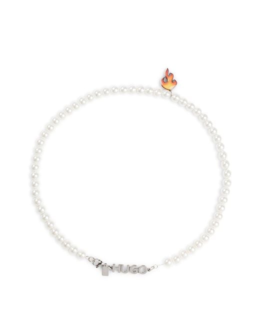HUGO White Glass-bead Necklace With Flame Pendant for men