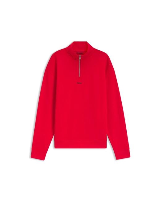 HUGO Red Relaxed-Fit Cotton Sweatshirt With Zip Neck for men
