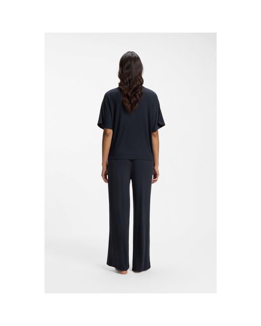 Boss Blue Ribbed-Jersey Pyjama Top With Double B Monogram