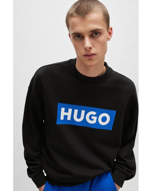 HUGO Blue Cotton-terry Sweatshirt With Logo Print for men