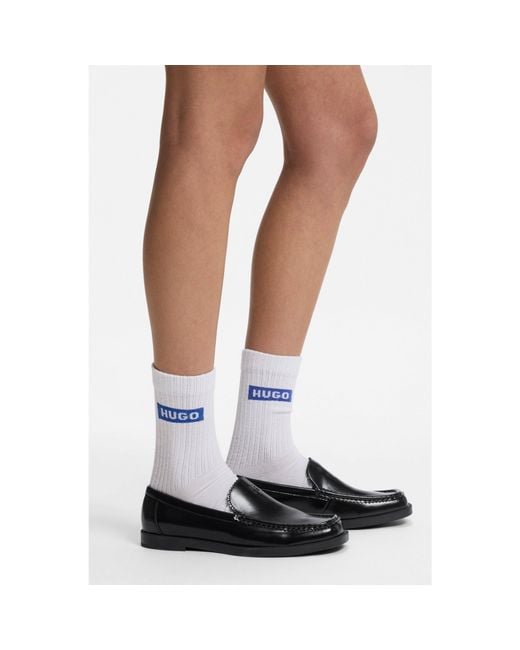 HUGO Black Leather Moccasins With Stacked Logo