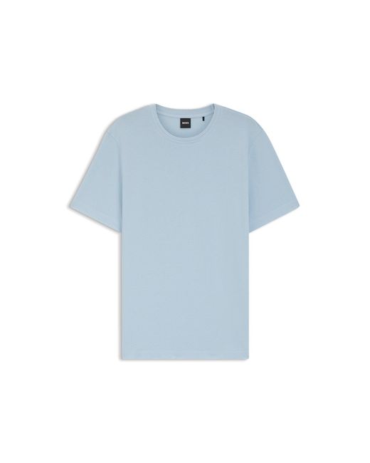 Boss Blue Cotton-Blend T-Shirt With Bubble-Jacquard Structure for men
