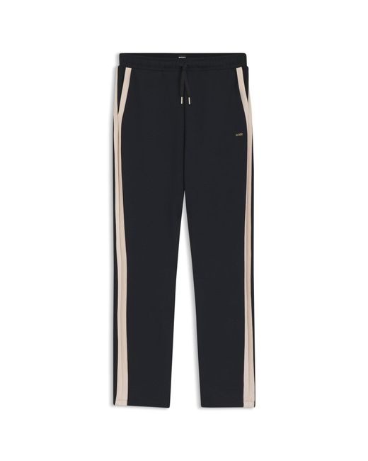 Boss Blue Tapered-Fit Tracksuit Bottoms With Contrast Inserts