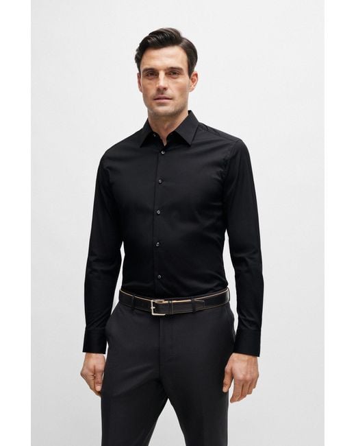 Boss Black Slim-fit Shirt In Poplin With Stretch for men
