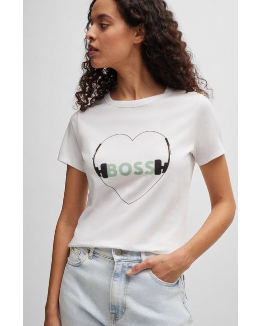 T-shirt Regular Fit en coton pur avec imprimé de saison Boss en coloris White