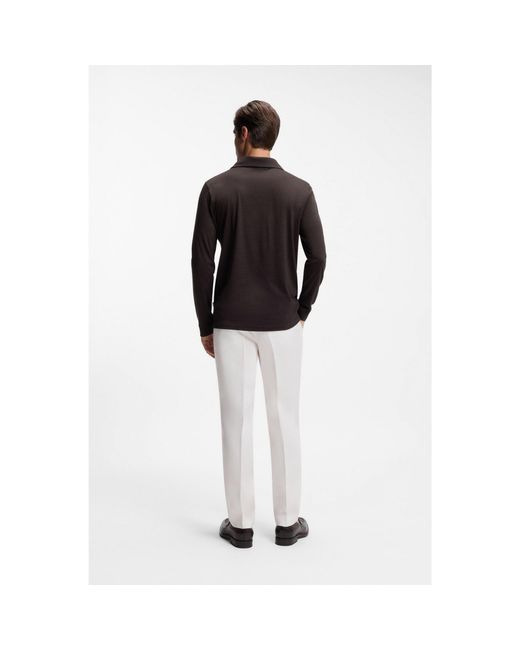 Boss Black Wool-Blend Polo Shirt With Johnny Collar for men