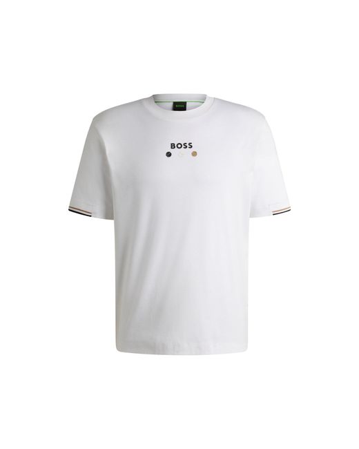 Boss White Pima-Cotton T-Shirt With Tennis Ball Graphics for men