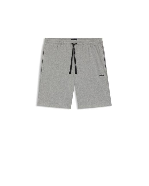Boss Gray Stretch-Cotton Shorts With Embroidered Logo for men