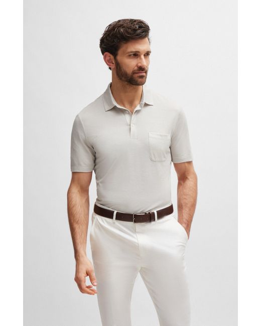 Boss Regular-Fit Poloshirt aus Seiden-Mix mit Baumwolle in White für Herren
