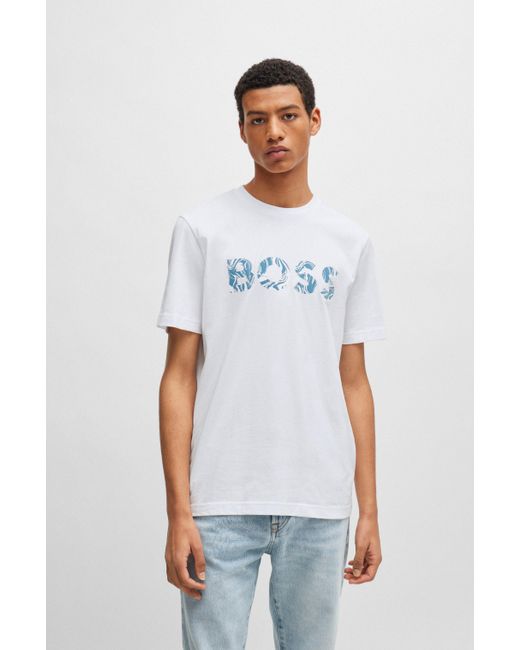 Boss White Cotton-jersey T-shirt With Logo Print for men