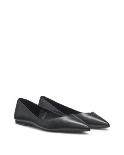 Ballerines En Cuir Nappa Avec Finition À Logo Revisité HUGO en coloris Black