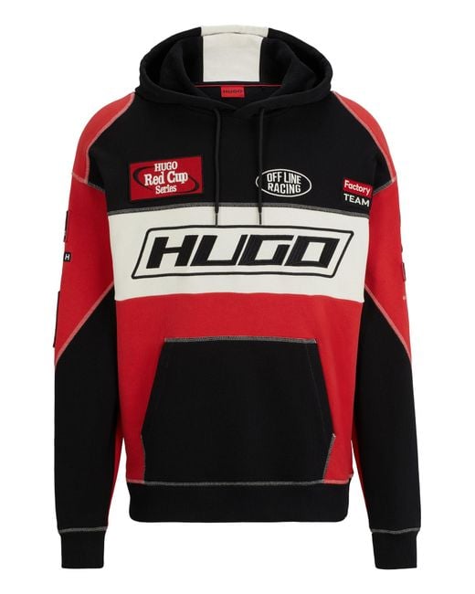 HUGO Colour-blocked Hoodie In Cotton With Racing-inspired Details for men