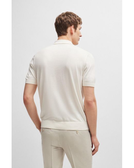 Boss White Mixed-structure Polo Sweater In Silk And Cotton for men