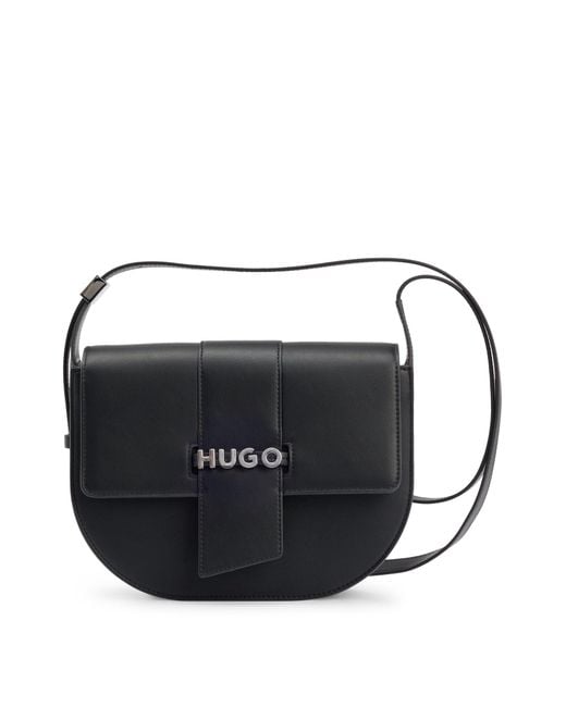 HUGO Black Saddle Bag In Faux Leather With Logo Lettering