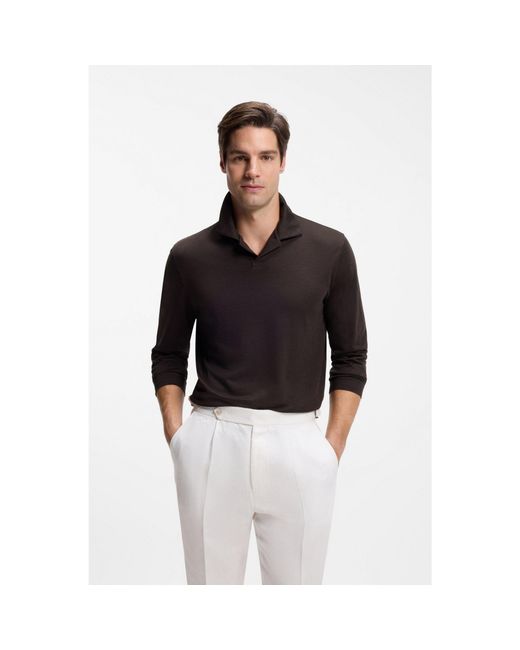 Boss Black Wool-Blend Polo Shirt With Johnny Collar for men