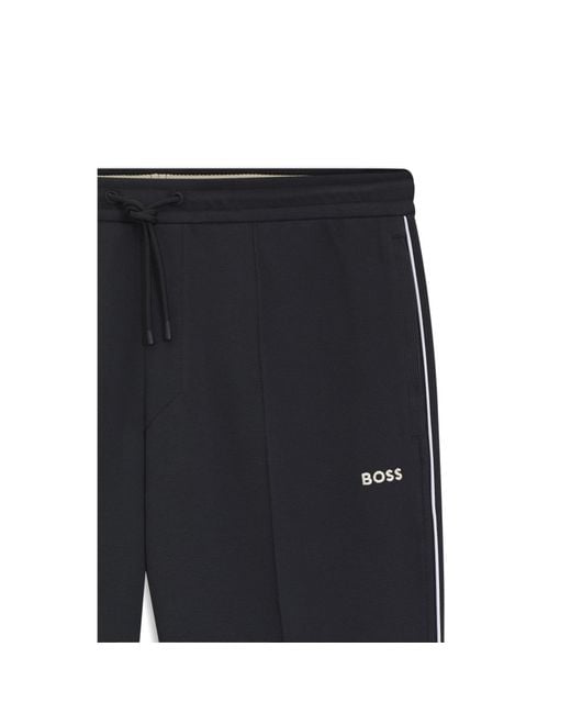 Boss Black Cotton-Blend Tracksuit Bottoms With Piping Details for men