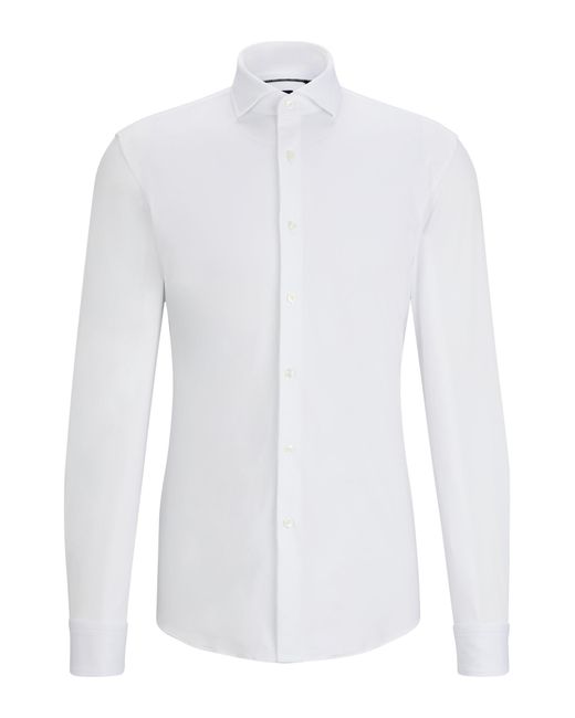 Boss White Slim-fit Shirt In Structured Performance-stretch Fabric for men